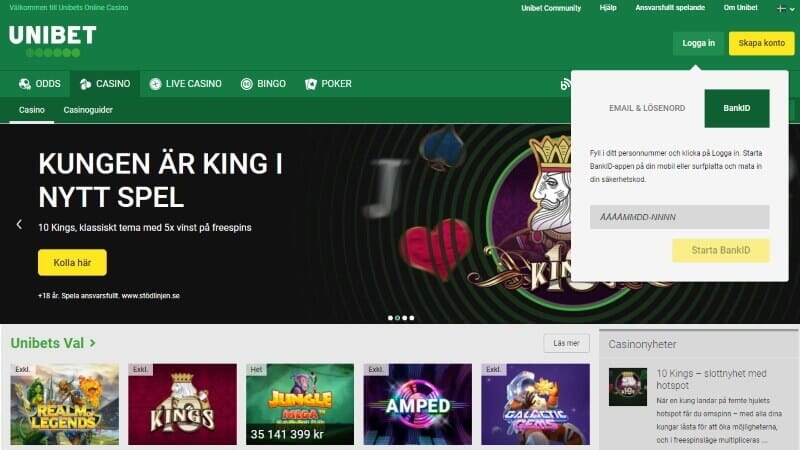 unibet registrering logga in