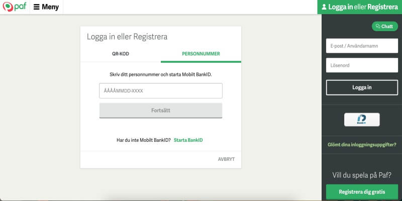 paf registrering logga in